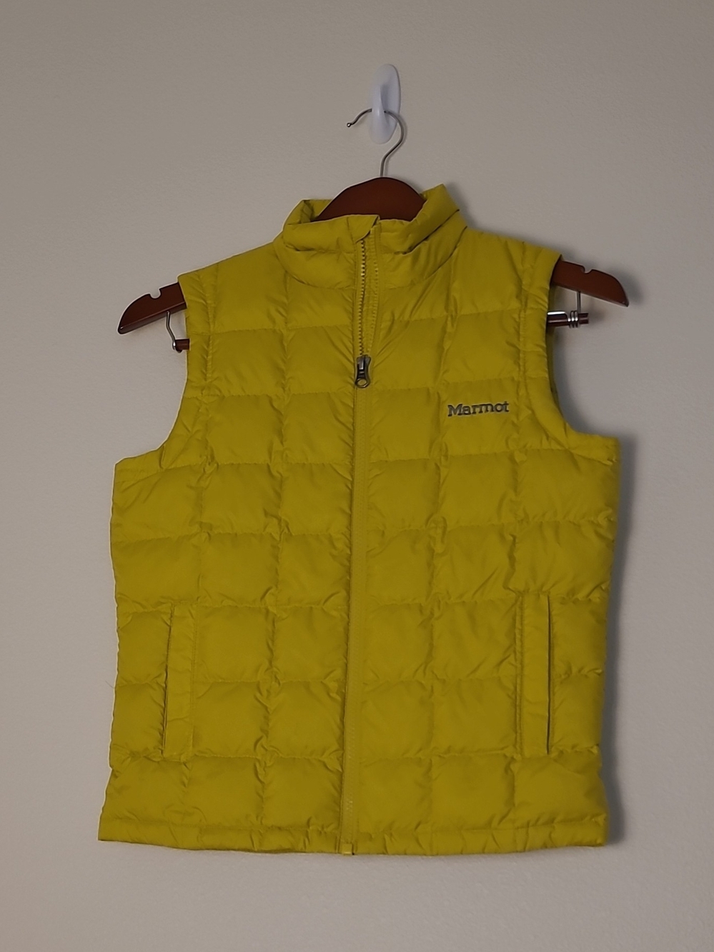 Marmot Girls Medium Down Yellow Citron Quilted Puffer Vest Full Zip Pockets
